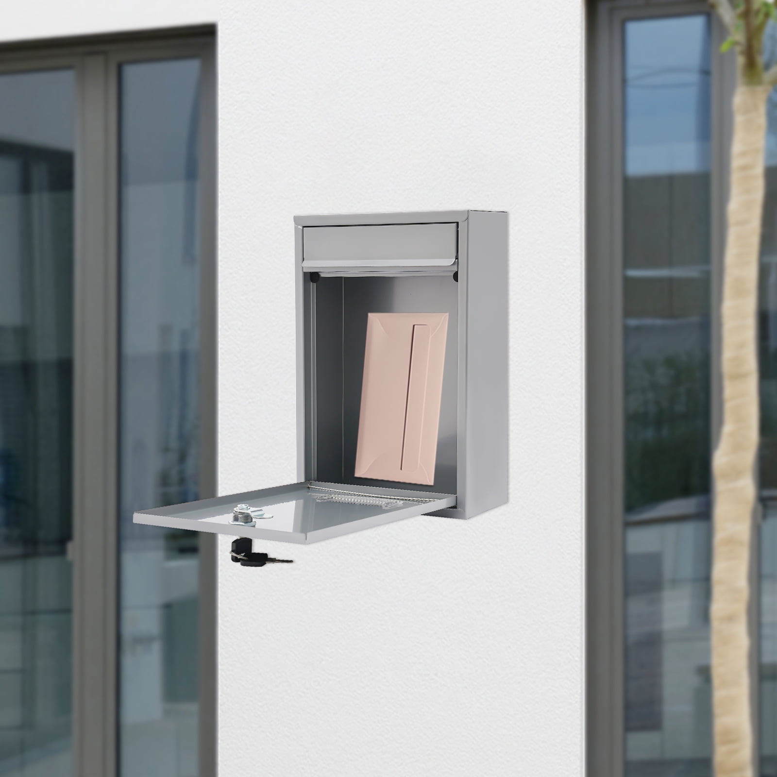 Wildnix Modern Wall-Mount Mailbox, &nbsp; Silver Rectangular Design with Clear Window, Space-Saving and&nbsp; for Indoor and Outdoor Use