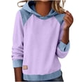 thumbnail image 2 of AUNVITO Women's Denim Patchwork Sweatshirt Hooded Long Sleeve Pullover with Stitching Casual Style, 2 of 5