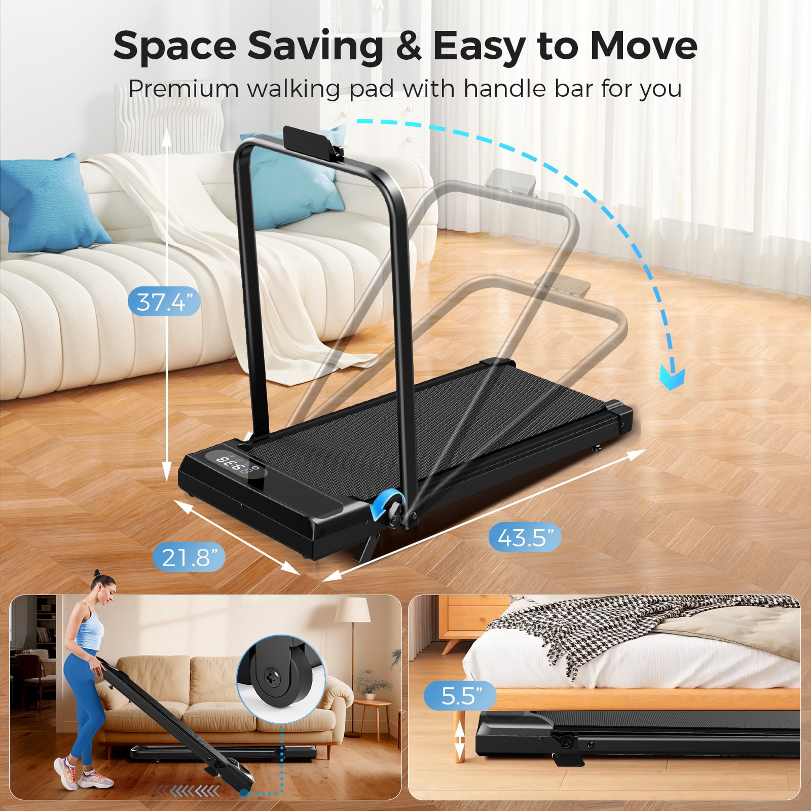 Tomile Walking Pad for Home/Office, Folding Treadmill 2.5HP, Under Desk Treadmill with Remote, 320 lbs Capacity