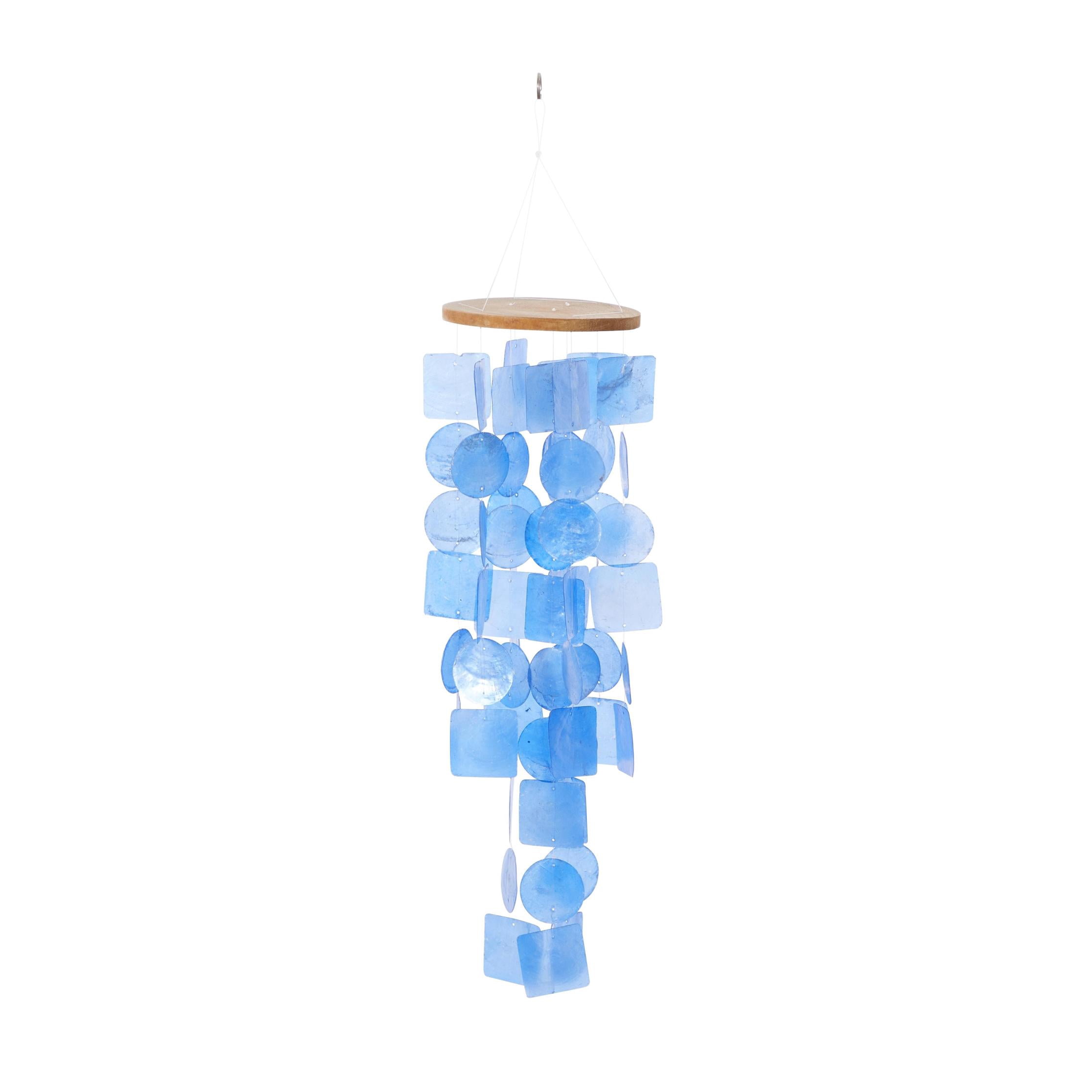DecMode 26" Blue Capiz Shell Waterfall Geometric Windchime