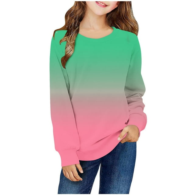 Milgrthf Chandails à Manches Longues pour Filles, Décontractés, Dégradé, Col Ras du Cou, Légers, Automne Hiver, Chandails à Enfiler, Hauts, Vert, 5 Ans