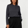 thumbnail image 6 of thefmos Women Plus Size Fall Winter Collared Long Sleeve Button Down Shirts Casual Pullover Tops Solid Loose Tunic Blouses Vacation Office Clothes, Black XL, 6 of 6