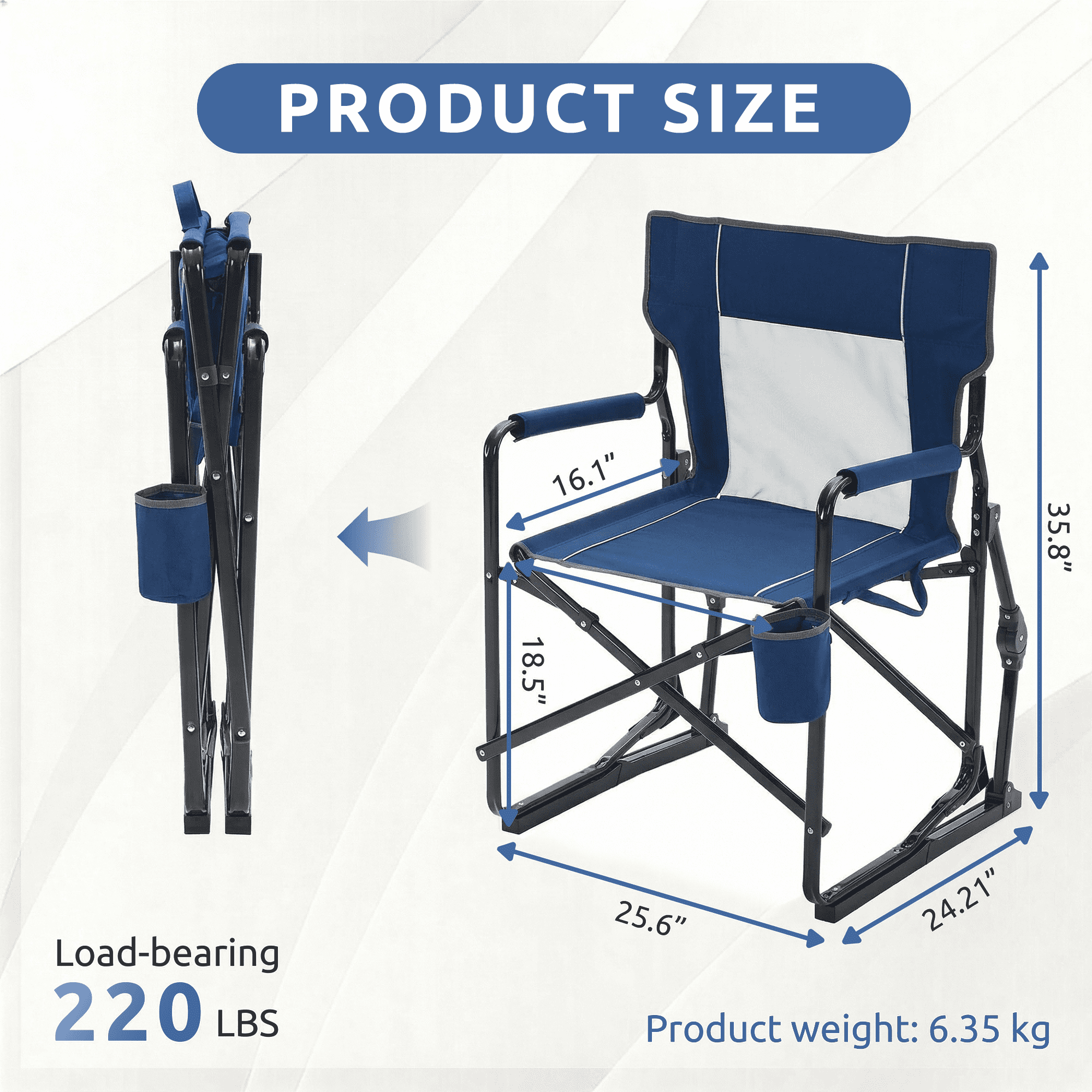 LIFERECORD Outdoor Rocker Camping Chair, Portable Folding Rocking Chair Waterproof Cup Holder, Mesh Back for Patio Beach Sports Events