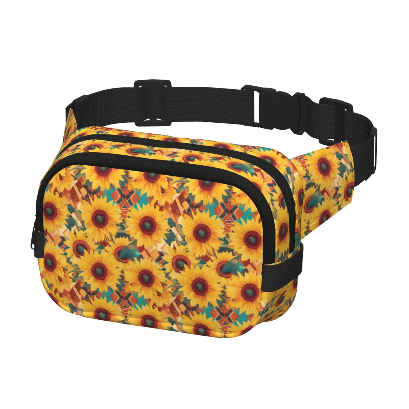Picia Colorful Bohemian Sunflower Print Square Double-Layer Waist Bag Mini Adjustable Waist Belt Bag Exercise Running Travel Hiking