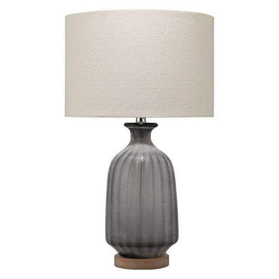 J&D Designs Transitional Glass Table Lamp with Linen Shade in Frosted Gray/Cream
