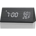 thumbnail image 1 of 2024, Reloj despertador digital, con pantalla de tiempo LED electrónica de madera, 3 configuraciones de alarma, 1 of 4