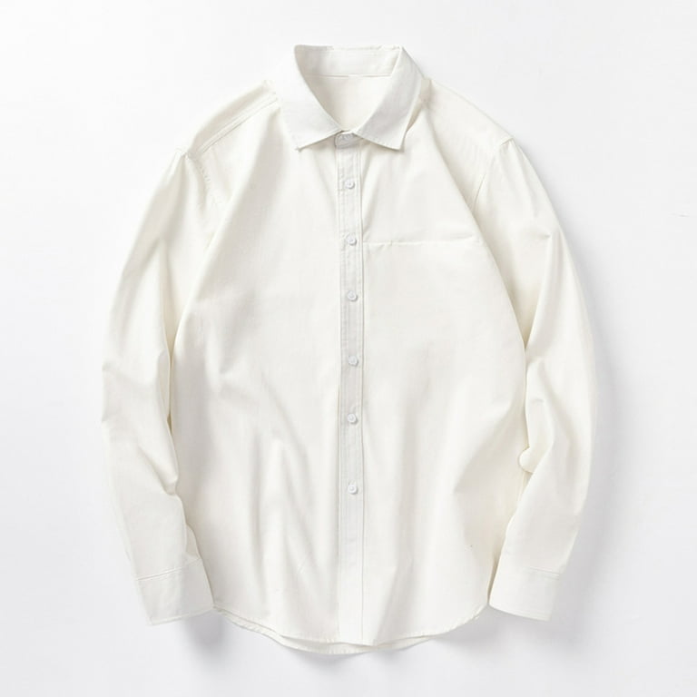 eilrgd Long Sleeve Tee Shirts for Men Men's Oversized Dress Shirts Button Down Long Sleeve Casual Baggy Shirt, Size: 2XL, White