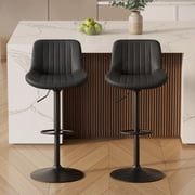 Daluvenix Adjustable Bar Stools Set of 2, Swivel Kitchen Bar Chairs with Back, Modern Tech Fabric Island Chairs for Home Kitchen, Black