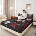 thumbnail image 4 of Homewish Chic Floral Rose 4-Piece Full Size Sheets For Girls Boys,Black Red White Bed Sheets,Romantic Flowers Lightweight Sheet Sets,Super Cozy Room Decor, 4 of 7