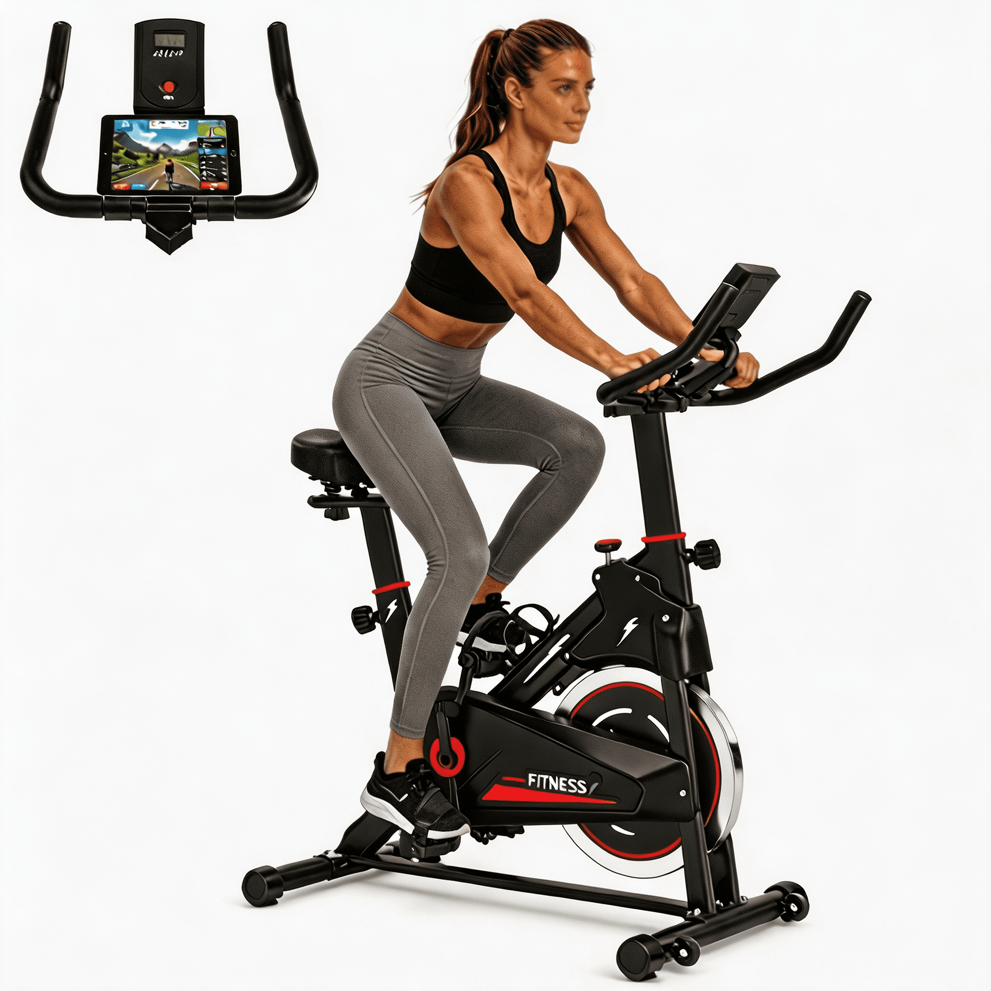 SAYGOGO Stationary Bike with Adjustable Resistance & Monitor, Quiet Belt Drive, Portable