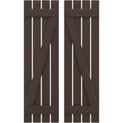 Ekena Millwork 15 1/2"W x 79"H Americraft Four Board (2 Batten) Exterior Real Wood Spaced Board-n-Batten Shutters w/ Z-Bar (Per Pair), Raisin Brown