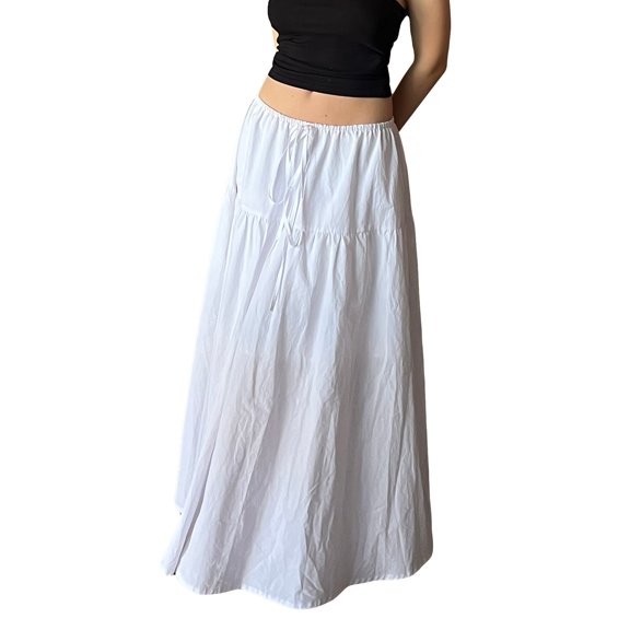 Michellecmm Women Loose A-Line Skirt Solid Color Casual Summer Elastic Drawstring Skirt for Beaches Club Streetwear