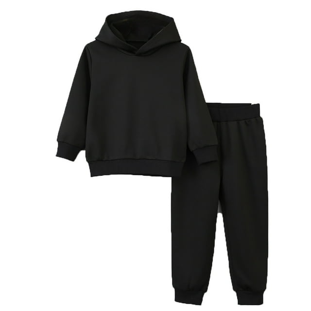 WEIYLL Boys Sets Outfits Active Sweat 2 Piece Sweatshirt Sweatpants Basic Solid Jogger Pants Black Suits 2-3 Years
