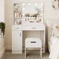 thumbnail image 4 of VEANERWOOD Vanity Desk Set with 3 Color Lighted Mirror, Makeup Table with Comfortable Cushioned Stool, Dressing Table Set with 3 Storage Compartments & Large Drawers, White, 4 of 12