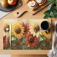 thumbnail image 2 of Summer Sunflower Placemats Set of 2, Retro Watercolor Yellow Red Flowers Non-Slip Place Mats Washable Table Mats for Kitchen Dining Table Decorations Indoor/Outdoor, 2 of 9