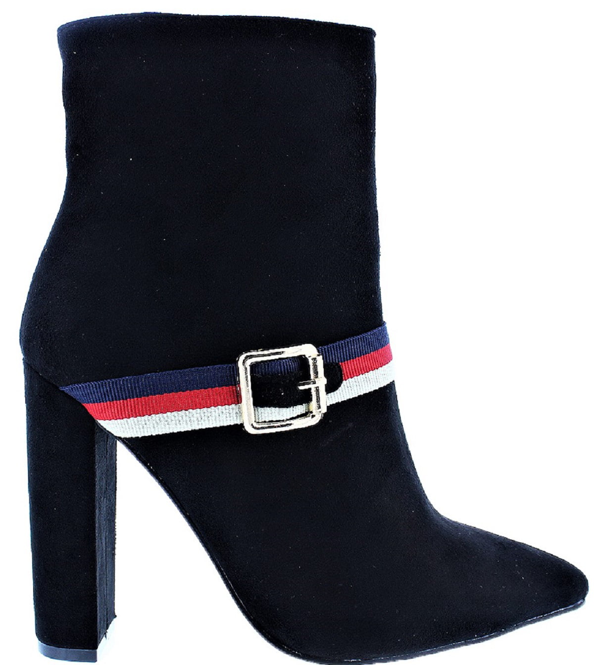 Womens block high-heeled pointed toe buckle side zipper ankle boots shoes 