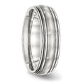 thumbnail image 3 of Auriga Fine Jewelry Stainless Steel Polished w/Brushed Center 7 mm Ridged Edge Wedding Band for Women Size 12.5, 3 of 6