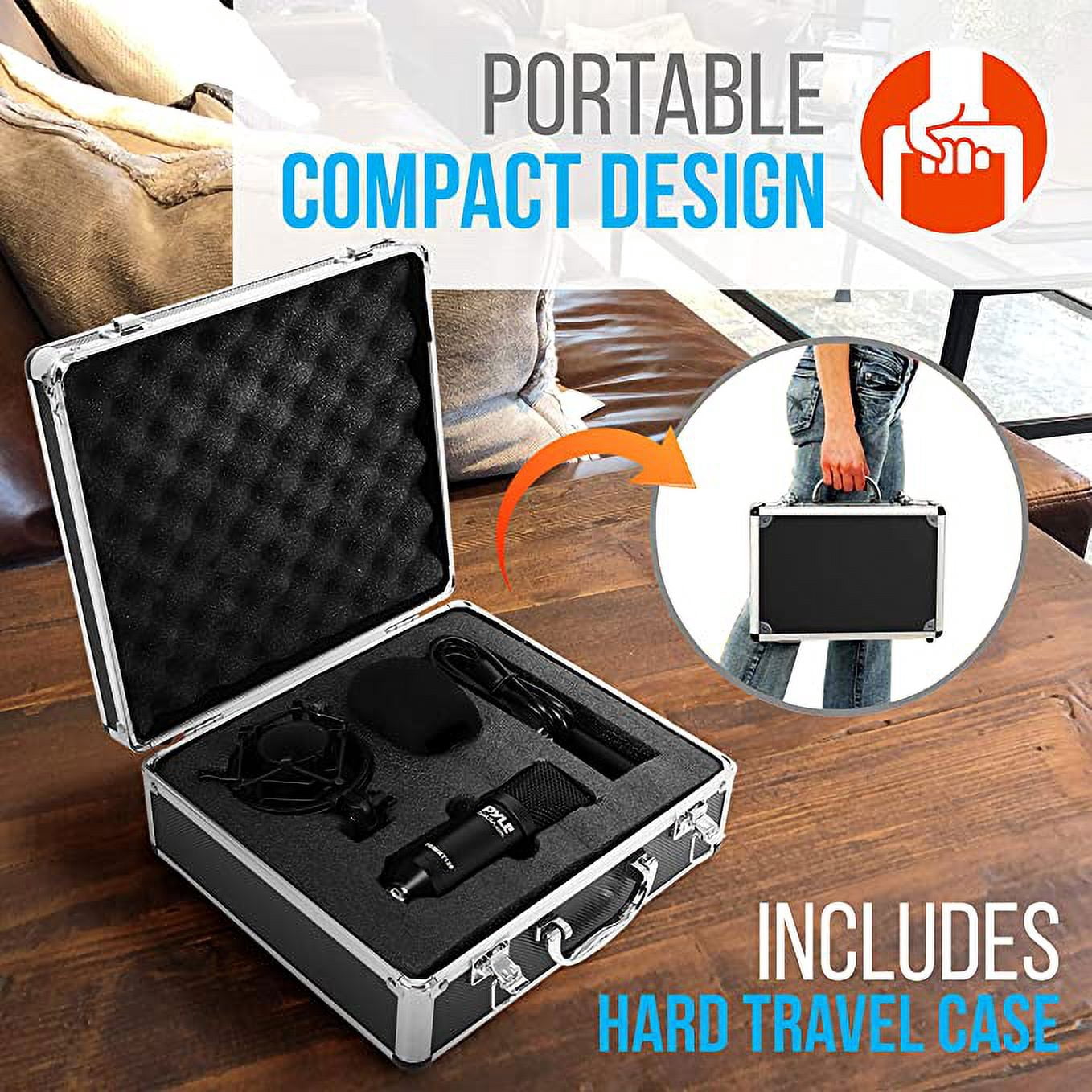 Pyle USB Microphone Podcast Recording Kit Audio Cardioid Condenser Mic w/Desktop Stand & Pop Filter