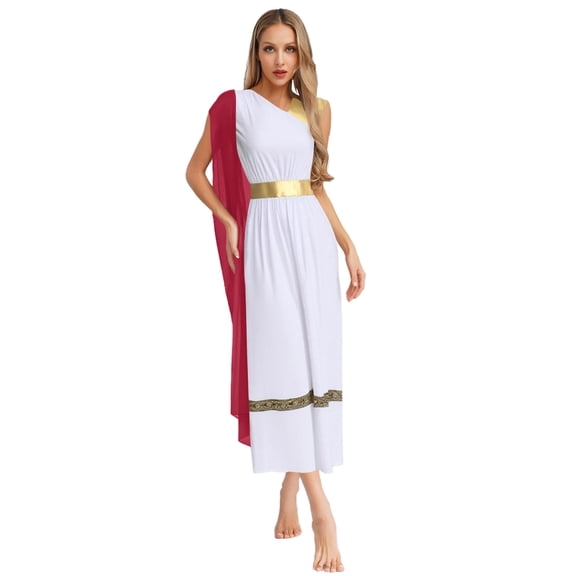 Choomomo Womens Adult Ancient Greek Princess Dress Roman Empress Toga Robe Roman Grecian Outfits Burgundy XL