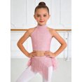 thumbnail image 5 of Hansber Kids Girls Latin Jazz Dance 2 Piece Outfit Rhinestone Crop Top and Tassel Feather Skirted Briefs Pink 14, 5 of 7