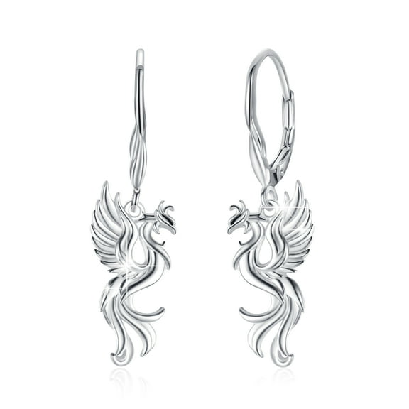 AOVEAO Phoenix Drop Dangle Earrings 925 Sterling Silver Leverback Earrings for Women Mom 18K White Gold Plated Hypoallergenic Jewelry Birthday Xmas Gifts for Sensitive Ears