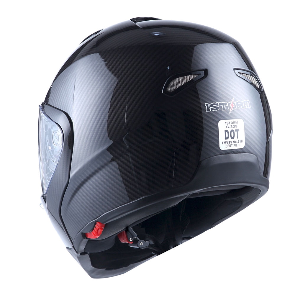 1Storm Motorcycle Street Bike Modular/Flip up Dual Visor/Sun Shield Full Face Helmet HG339 Carbon Fiber Black