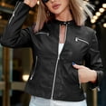 thumbnail image 3 of Edvintorg Women's Faux Leather Motorcycle Jacket Clearance Casual Slim Fit Cropped Coat Long Sleeves Suit Style Leather Jackets, 3 of 6