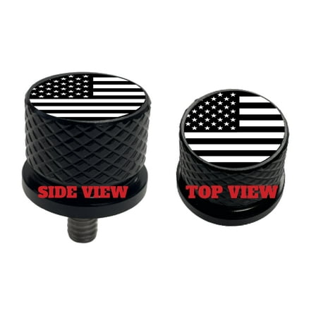 Black and White American Flag Large Knurled Aluminum Rear 1/4-20 Black Seat Bolt Fits Harley Davidson 1996-2024 . Custom Made In the USA