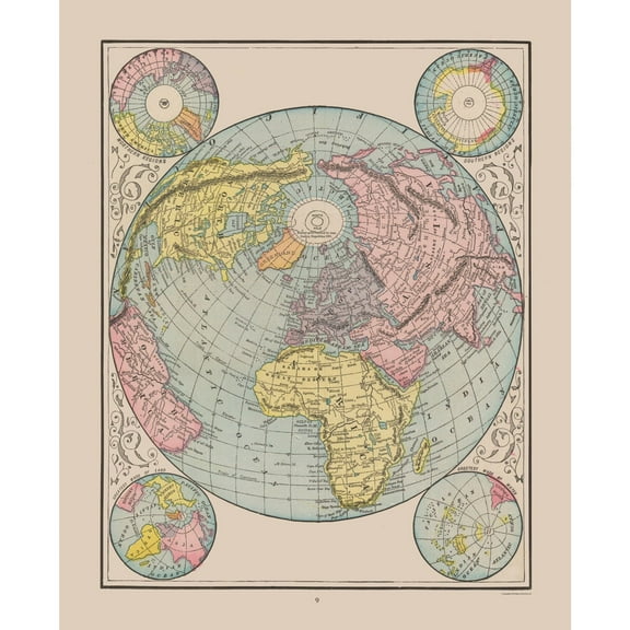 Historic Map - World - Cram 1892 - 23 x 28.30 - Vintage Wall Art