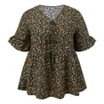 thumbnail image 4 of DARING DIVA Women's Plus Ditsy Floral V Neck Tie Front Ruffle Sleeve Blouse 1X Black, 4 of 6