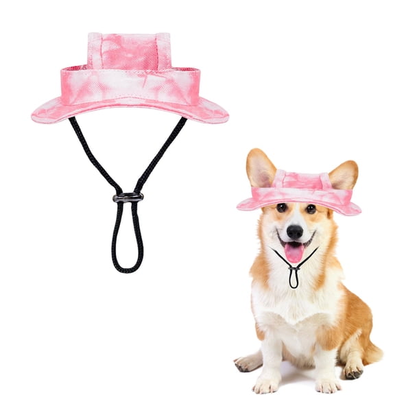 Dog Sun Hat, Summer Breathable Bucket Hat with Ear Holes & Adjustable Neck Strap, Sun Visor for Dogs Daily Outdoor Activities and Vacation Trips (Pink,M)