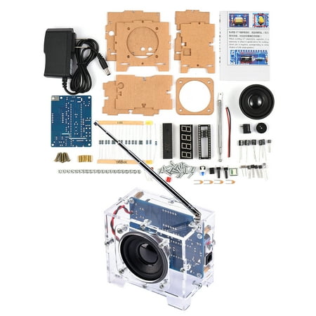 

Tickas Digital DIY Kit SCM Module Soldering Project Practice Kit 5W Speaker 87-108MHz Stepping Adjustment for Learning Teaching AC Plug Transparent Shell with Feet