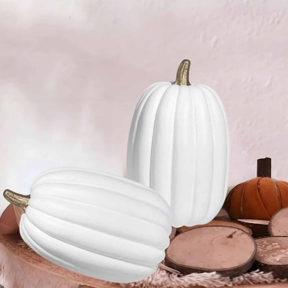 8.5 inch Large Artificial Foam Pumpkin Decor - 22x15cm Gold-Handled Fake Pumpkin for Halloween, Festive Fall Home Decoration, Lifelike Foam Pumpkin Prop, 8.5*6.2in, White