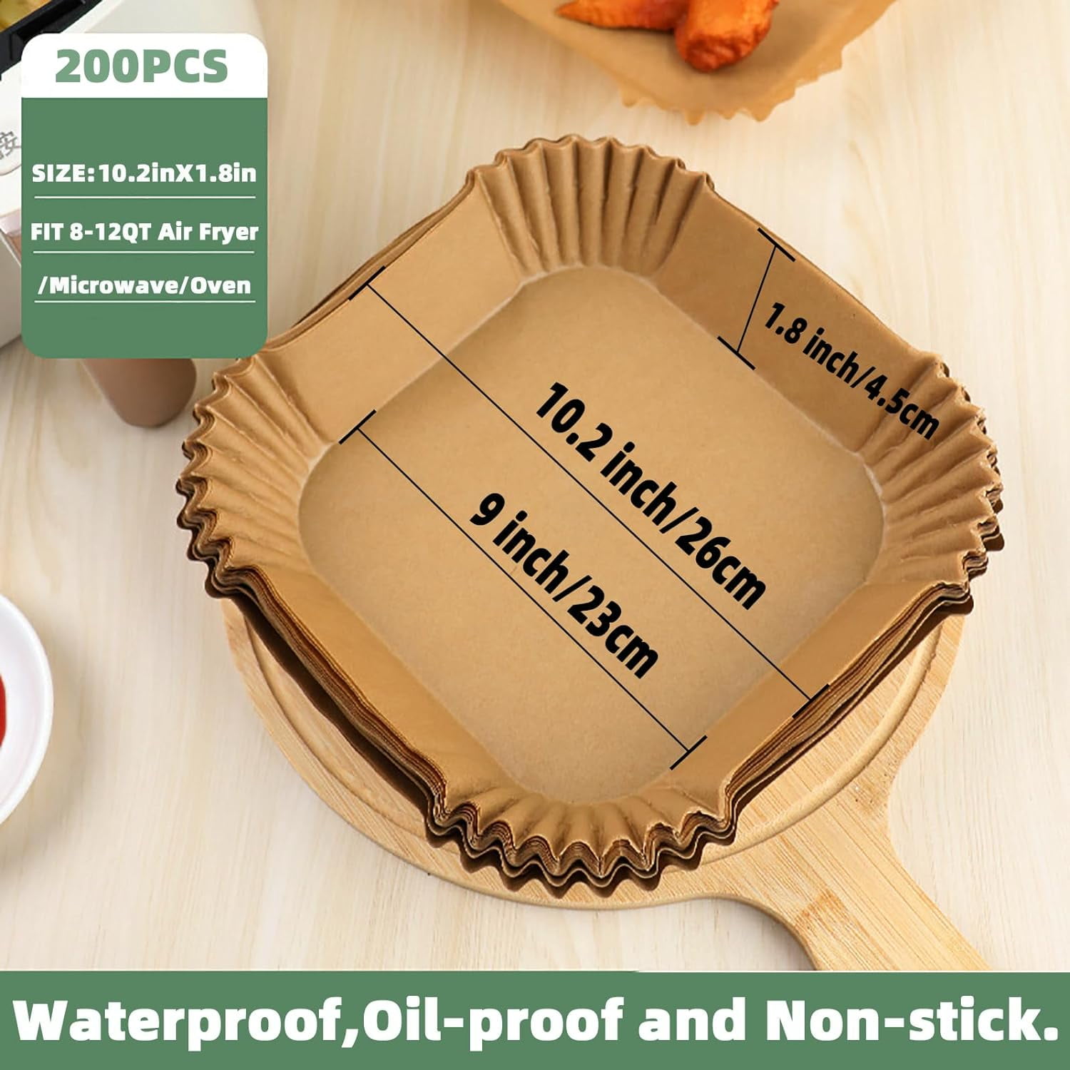 JJEAN-9inch 200Pcs Air Fryer Liners Disposable,Non-Stick Food Grade Air Fryer Parchment Paper Liner,Oil Resistant, Waterproof Parchment Paper Sheets for 8-12 QT Air Fryer