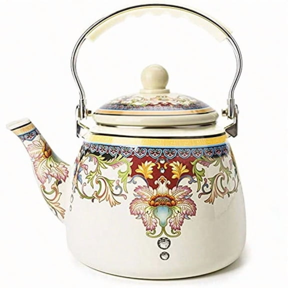 Floral Ceramic Enamel Teapot Tea Kettle For StovetopLarge Porcelain Enameled Teakettle 3.3QT Mystery Flower