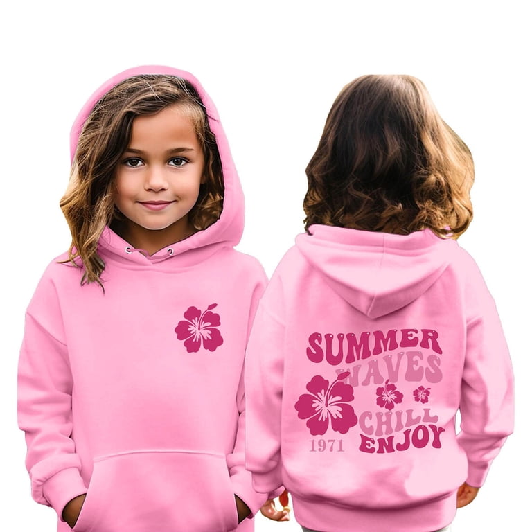 Big Girls Casual Hoodie Letter Flower Printed Hooded Sweatshirt