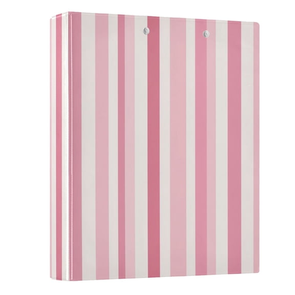 Pink Striped Hardcover 3 Ring Binder 1.5” Round Rings Letter Size Paper Pockets for School Office Supplies