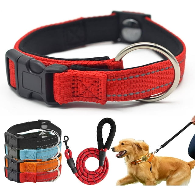 Magnetic Dog Collar, 2025 New Adjustable Escape Proof Dog Collar with Quick-Release Magnetic Buckle, Double-Layer Premium Fabric, Dot Reflective Design, Fur-Safe (Red,L)