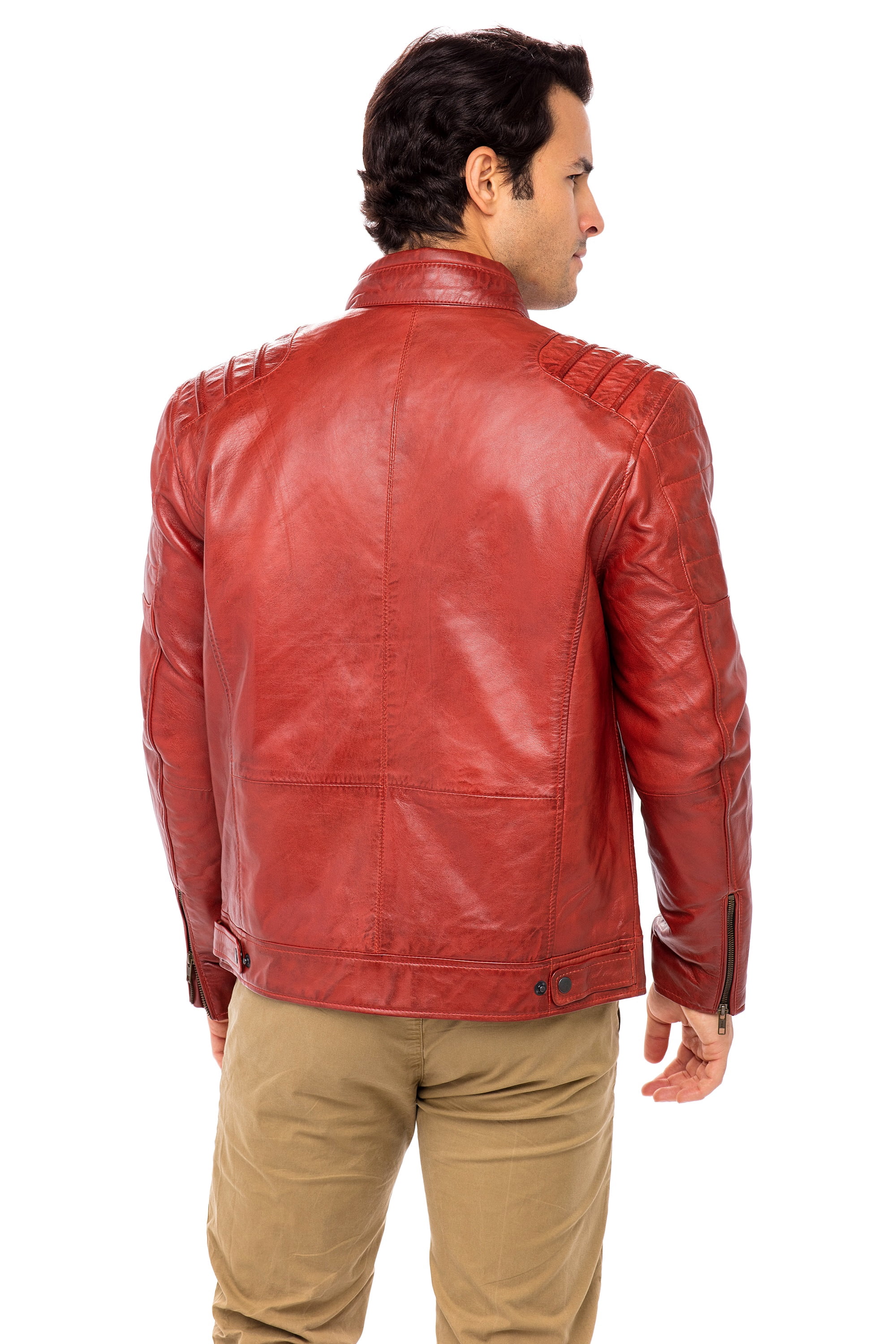 Skylinewears Mens Vintage Leather Jacket Stand Collar 100% Genuine Sheepskin Leather Coat Size M
