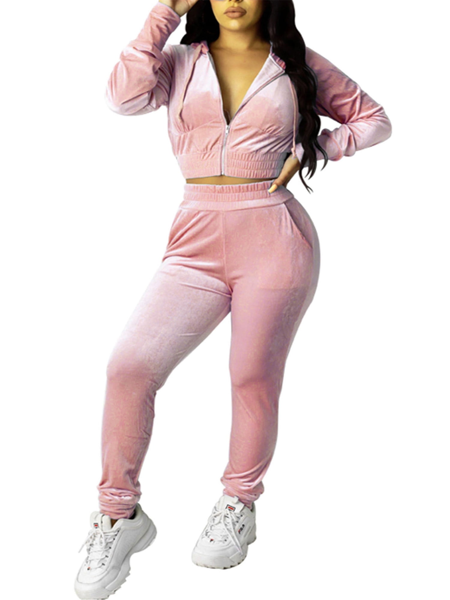 Details about   Women's Tracksuit Suit Hoodie Crop Top & Joggings Pants Casual Sport Activewear 