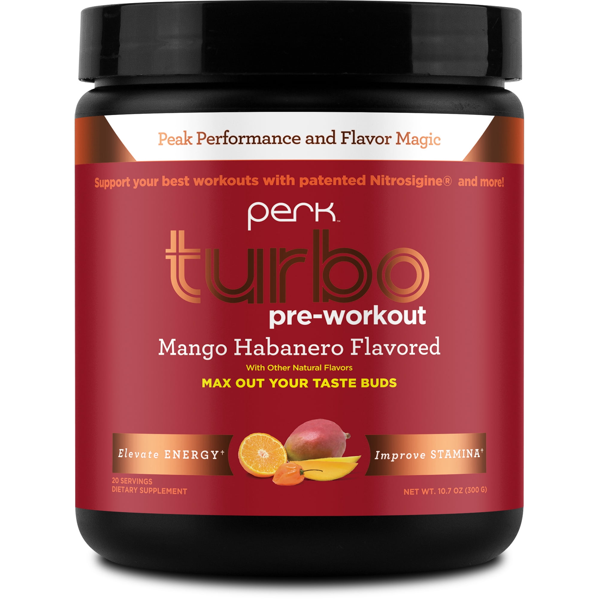 Perk Turbo Pre-Workout Powder (Mango Habanero) 20 Servings - 125mg of Caffeine with Citrulline Malate 2:1 & Beta Alanine, Formulated with Nitrosigine