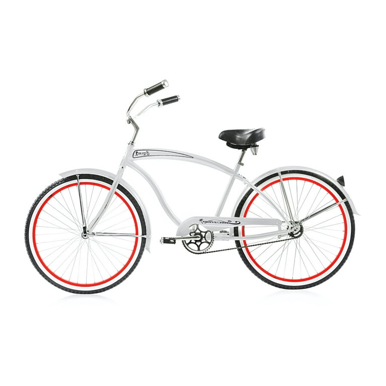 Wonder Wheels 26 In. Beach Cruiser Coaster Brake Single Speed Bicycle Bike Stainless Steel Spokes One Piece Crank Alloy Red Rims 36 H With Fenders
