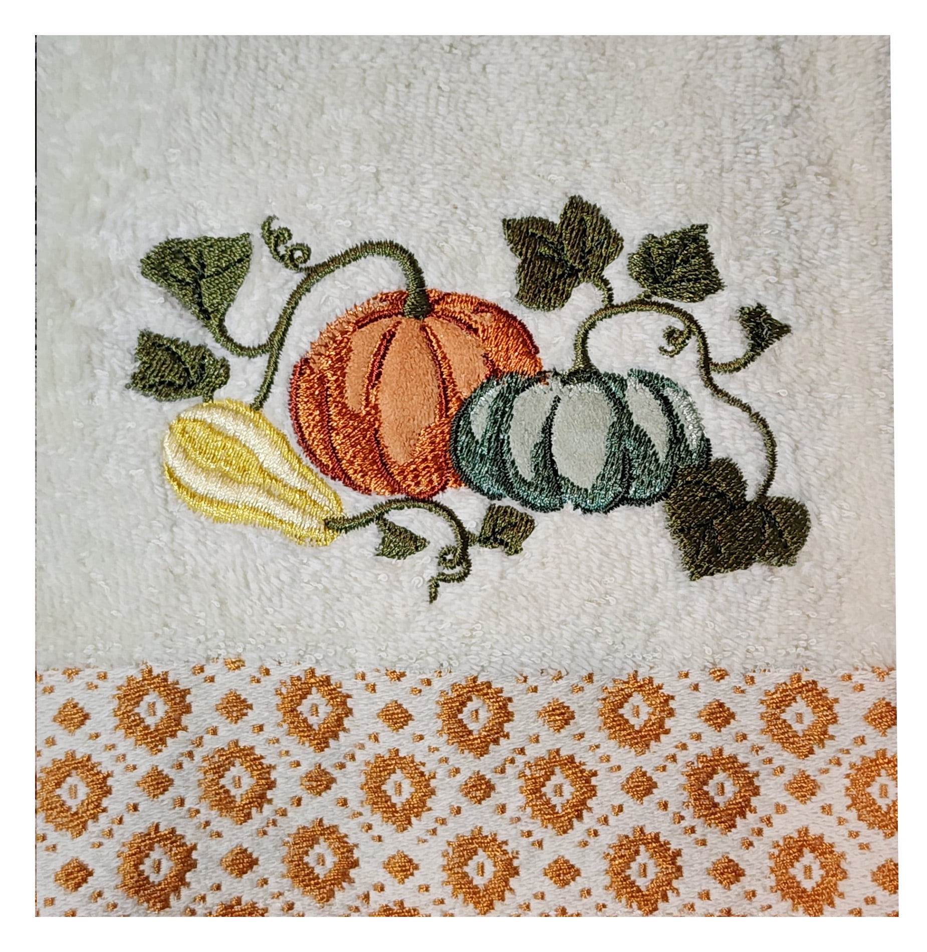 Beige Bath Hand Towels, 2 Piece, Fall Pumpkins Vines Celebrate Together