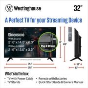 Westinghouse 32 720p HD LED TV, Non-Smart Flat Screen, HDMI/USB/VGA, V-Chip, Home or RV