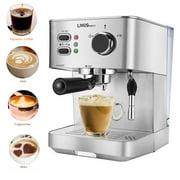 Machine à expresso 2 en 1 avec mousseur à lait, machine à cappuccino, machine à café au lait, machine à café expresso à 15 barres, 51 onces, argent