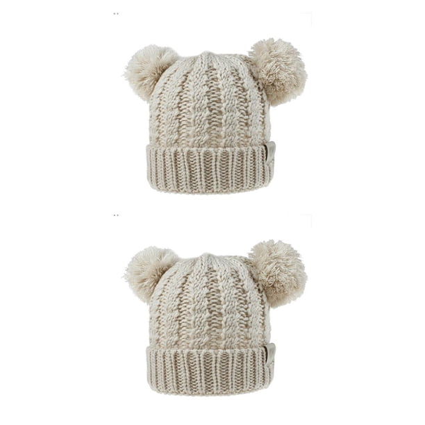 Sonducket Gorro esponjoso pompones bolas Multicolor tejido mixto tocado orejeras plegables gran elasticidad gorras para niños Beige 2Conjunto
