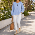 thumbnail image 6 of Tsesme Women’s Striped Sweatshirt - Round Neck Button Pullover Tops - Long Sleeve Relaxed Fits Fall Fashion Sweatshirt Tops, 6 of 9