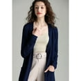 thumbnail image 3 of Womens Open Front Knit Long Sleeve Slits Drape Duster Coat Cardigan Sweater with Pockets, Navy Side Slit, 3 of 3