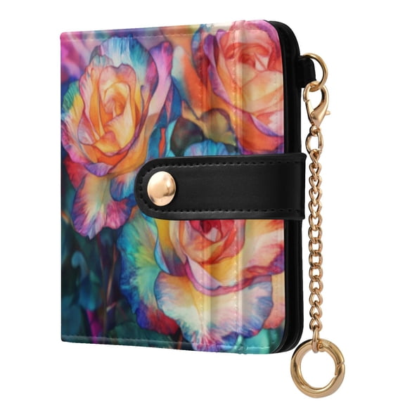 Qxltty Dyeing Rose Ladies Wallet Rfid Slim Thin Compact Credit Card Women Wallet Zipper Coin Pocket and ID Window for Female Gifts