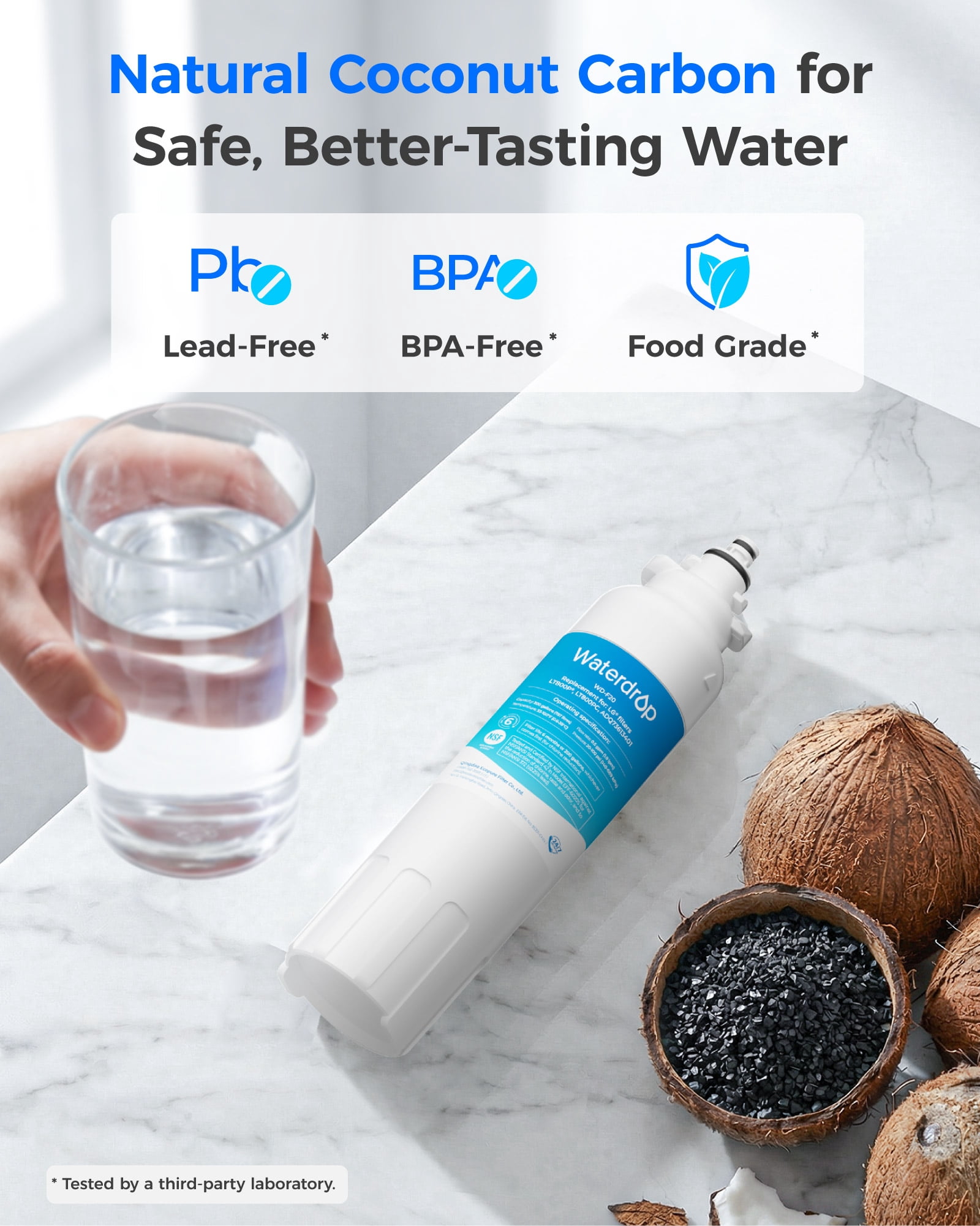 Waterdrop ADQ73613401 Refrigerator Water Filter, Replacement for LG® LT800P®, ADQ73613408, ADQ75795104, ADQ73613402, Kenmore 9490, 46-9490, LSXS26326S, LMXC23746S, LSXS26366S, WD-F20, Pack of 6